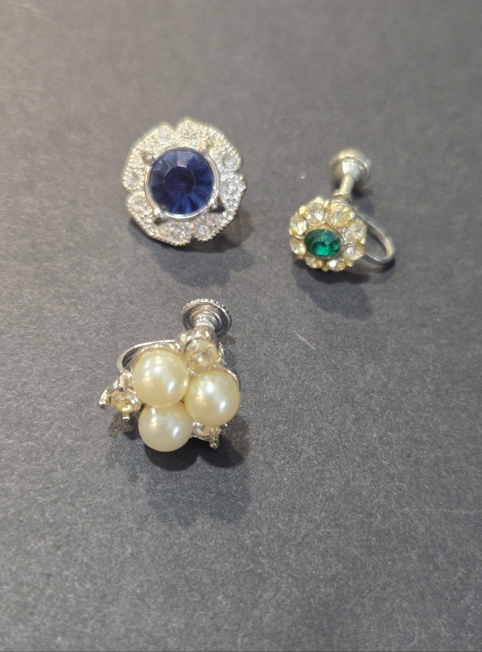 Vintage Single Earring Lot Pearl Cluster and Gemstone Screw-Back Earrings